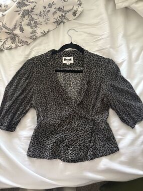 Rouje Black Floral Wrap Peplum Blouse